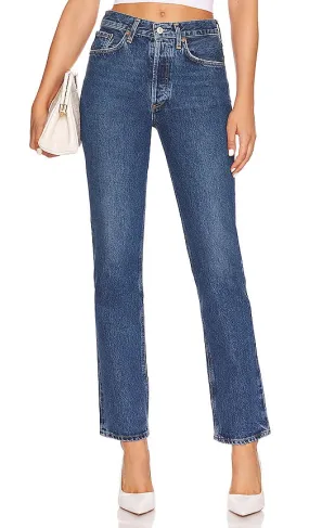 AGOLDE Lana Mid Rise Straight in Denim-Medium