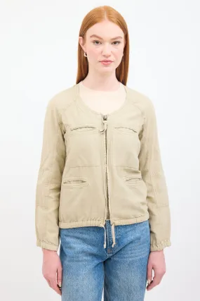 Beige Linen Utility Zip Jacket
