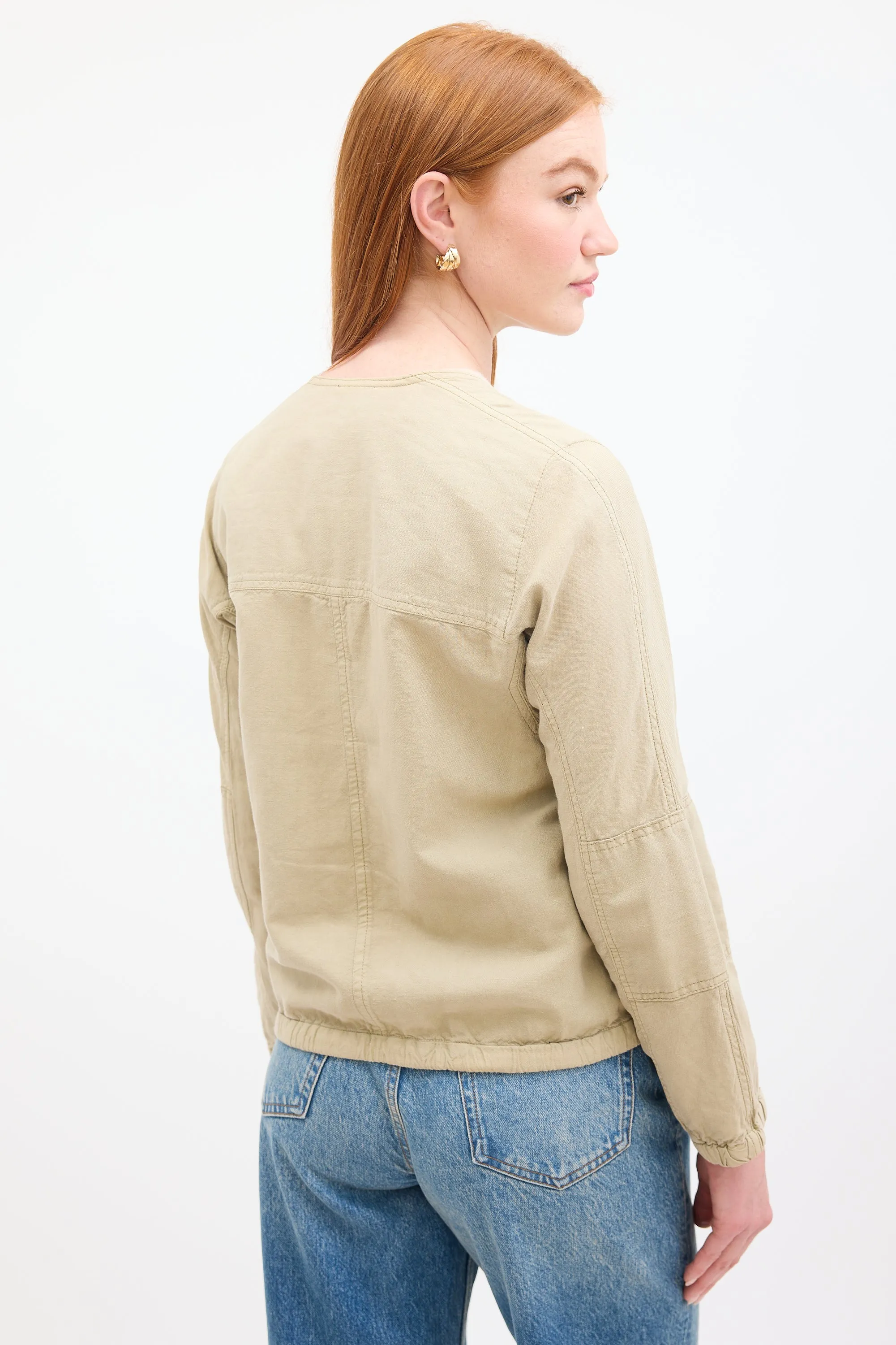 Beige Linen Utility Zip Jacket
