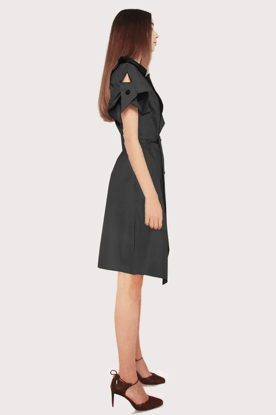Black Origami Tailored Cotton Dress  Structured Elegance