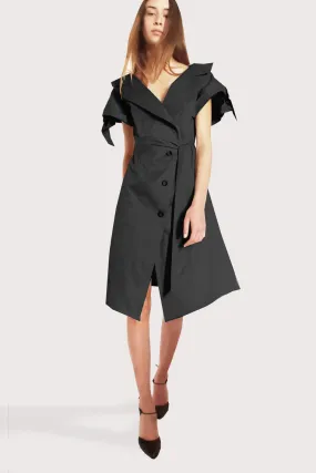 Black Origami Tailored Cotton Dress  Structured Elegance