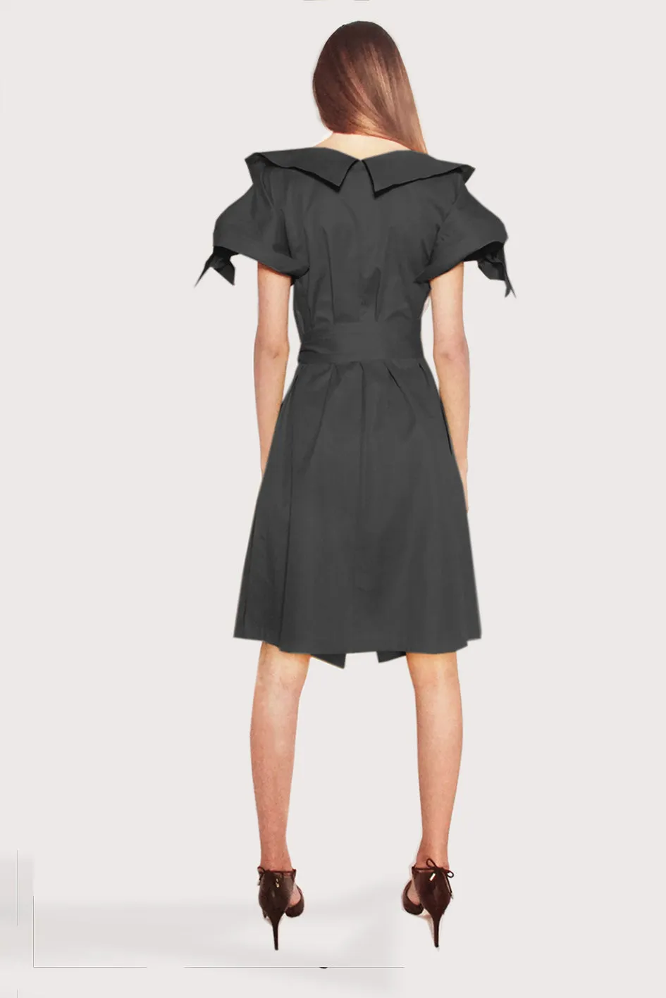 Black Origami Tailored Cotton Dress  Structured Elegance