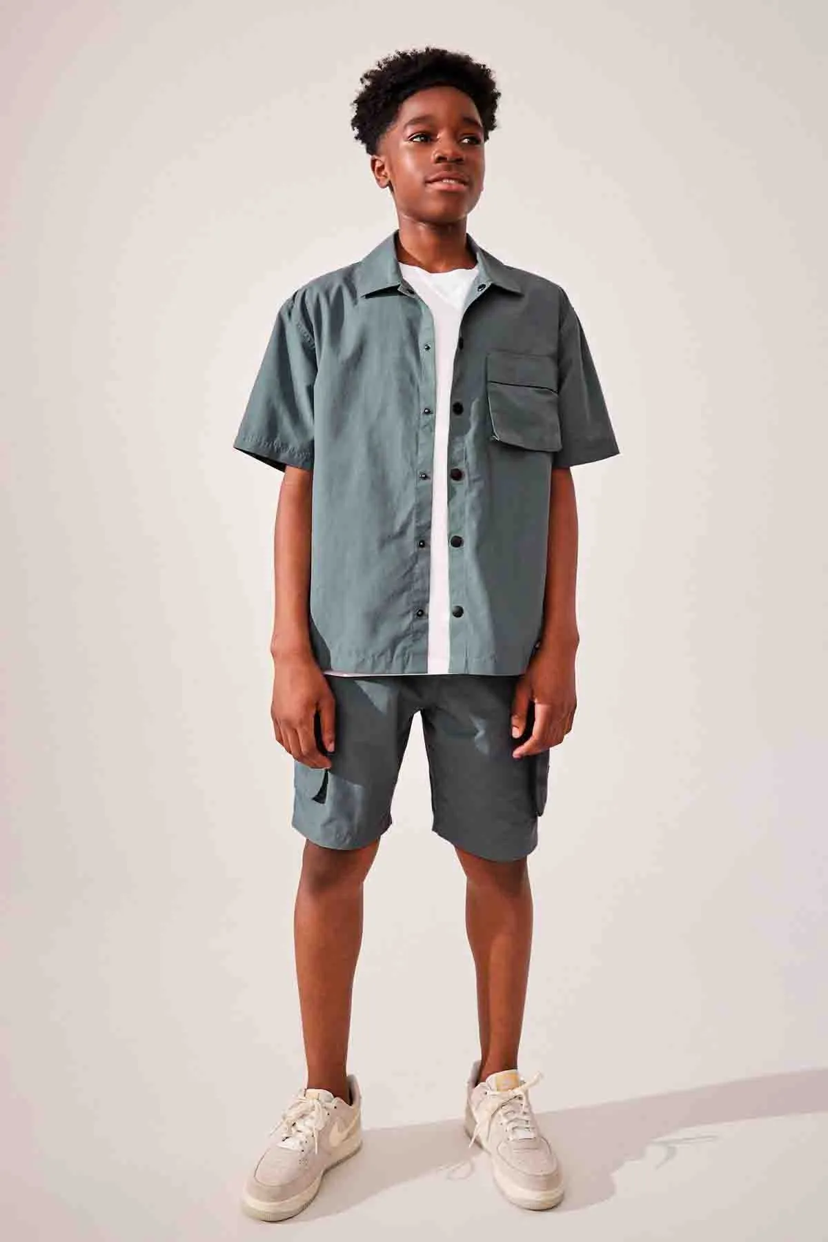 Blue Short Sleeve Utility Shirt & Shorts Set