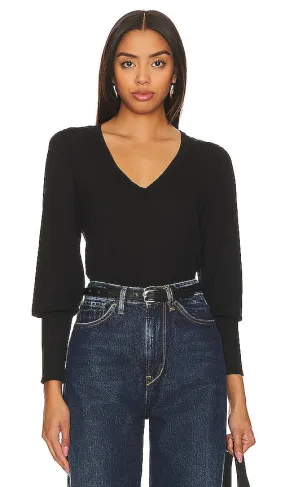 Bobi Banded Bottom Long Sleeve Top in Black