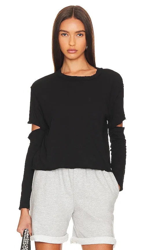 Bobi Elbow Cut Long Sleeve Top in Black