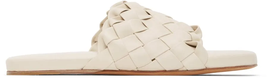 Bottega Veneta Off-White Intrecciato Slides