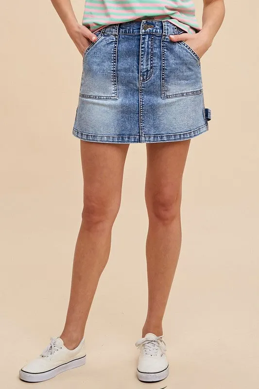 Cargo Denim Mini Skirt – Pocketed High-Waisted Jean Skirt