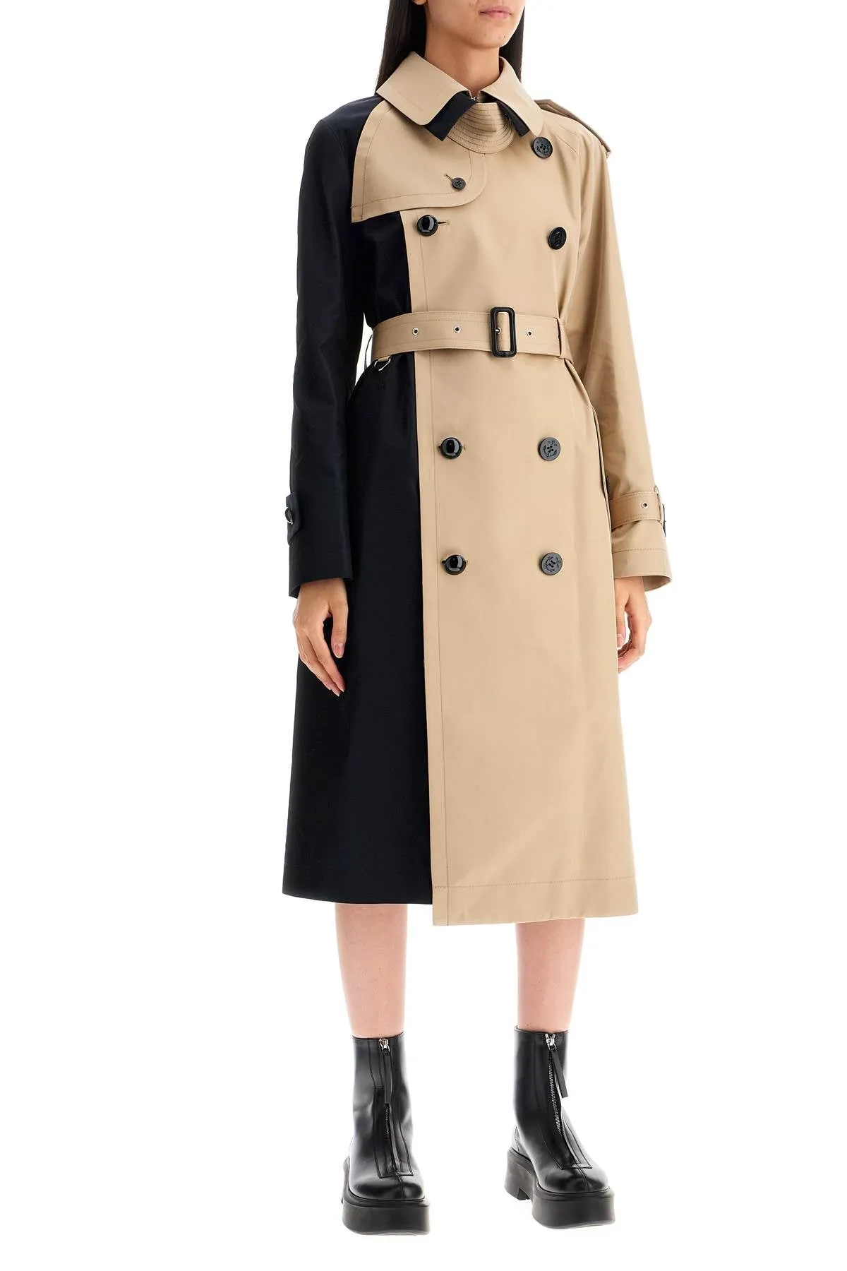 'color block gabardine trench