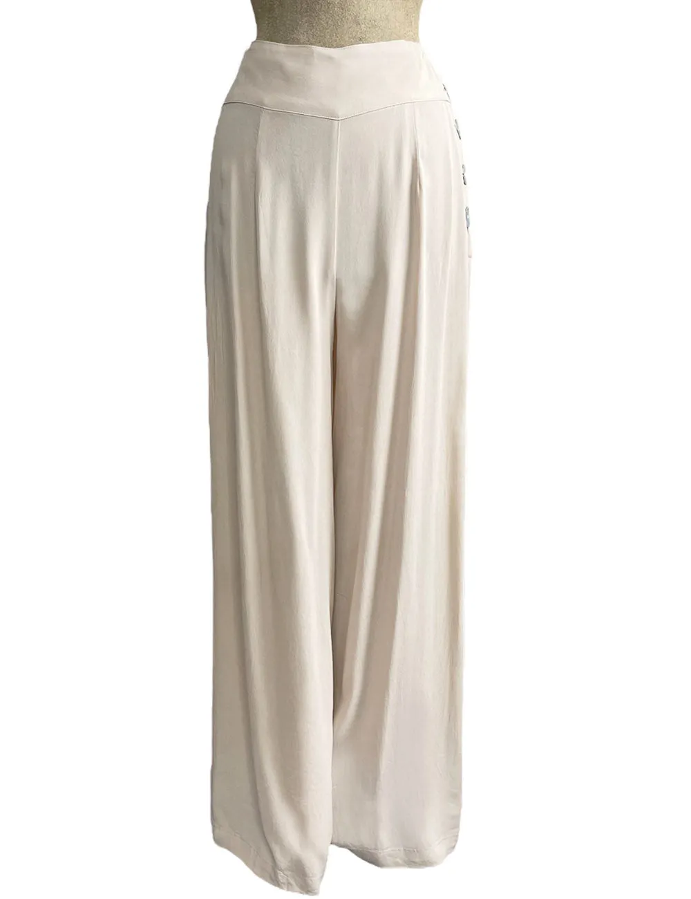 Cream 1940s Style High Waisted Palazzo Pants