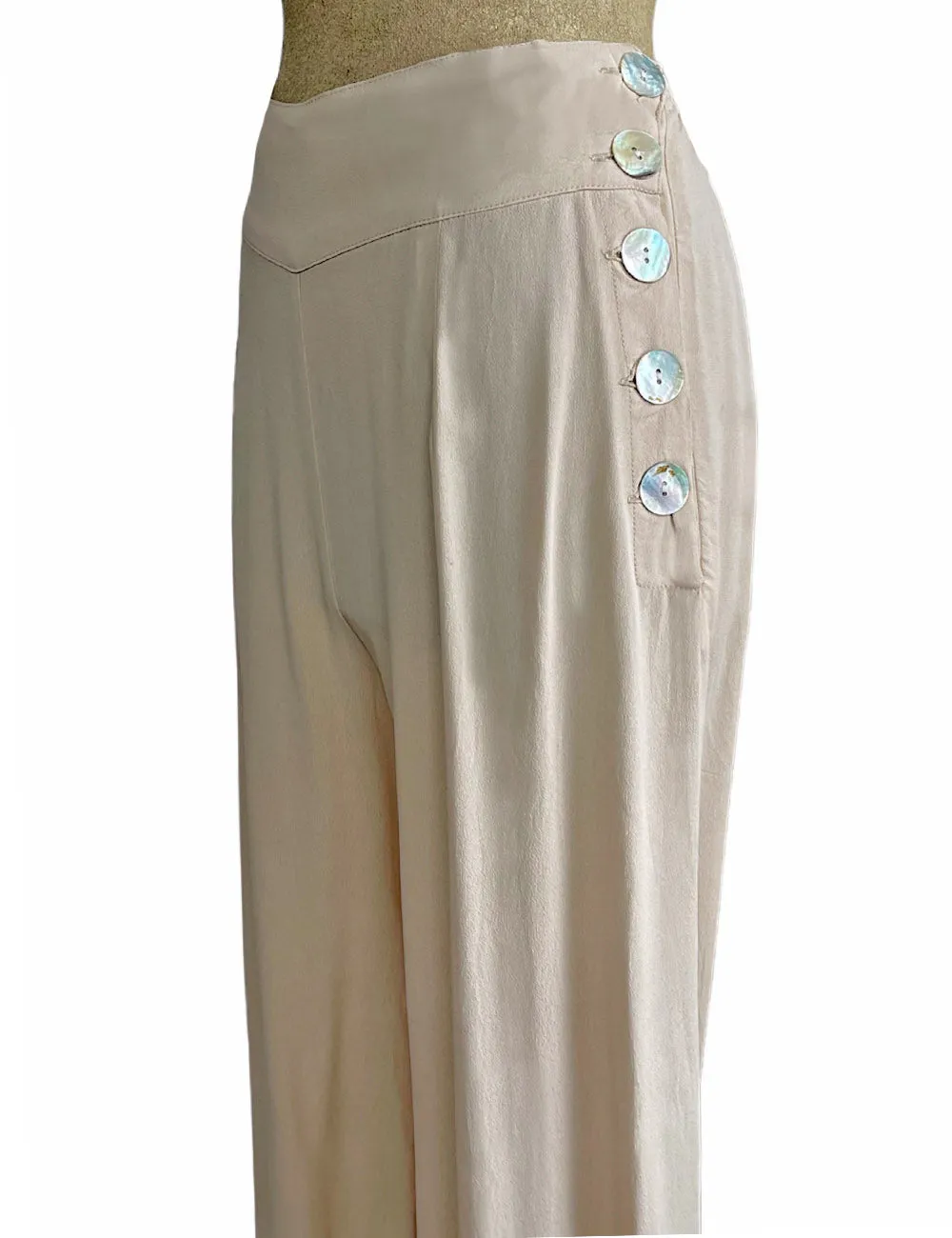 Cream 1940s Style High Waisted Palazzo Pants