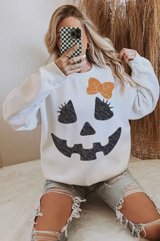 Cute Halloween Jack-O'-Lantern Pullover Oversized Graphic Sweatshirt