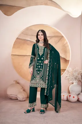Dark Green Pure Georgette Heavy Embroidered Work Salwar Suit