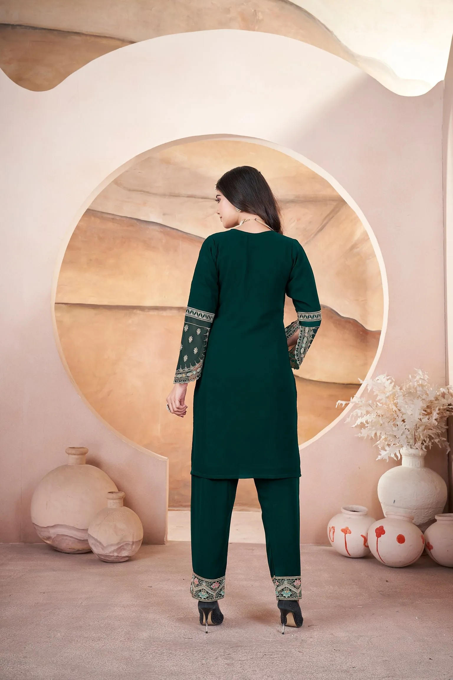 Dark Green Pure Georgette Heavy Embroidered Work Salwar Suit