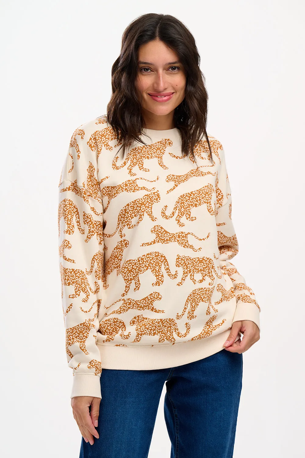 Eadie Relaxed Sweatshirt Cream With Leopard