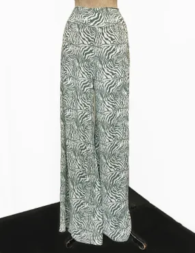 Green Zebra Print Retro High Waisted Palazzo Pants