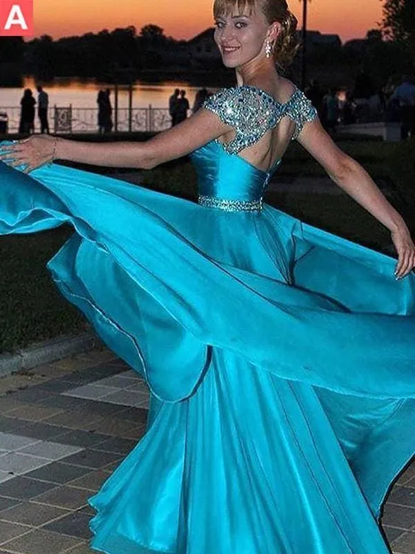 Jewel Sleeveless Floor-Length A-line With Beading Chiffon Dresses