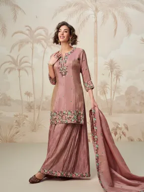 Mauve Embroidered Palazzo Suit for Women