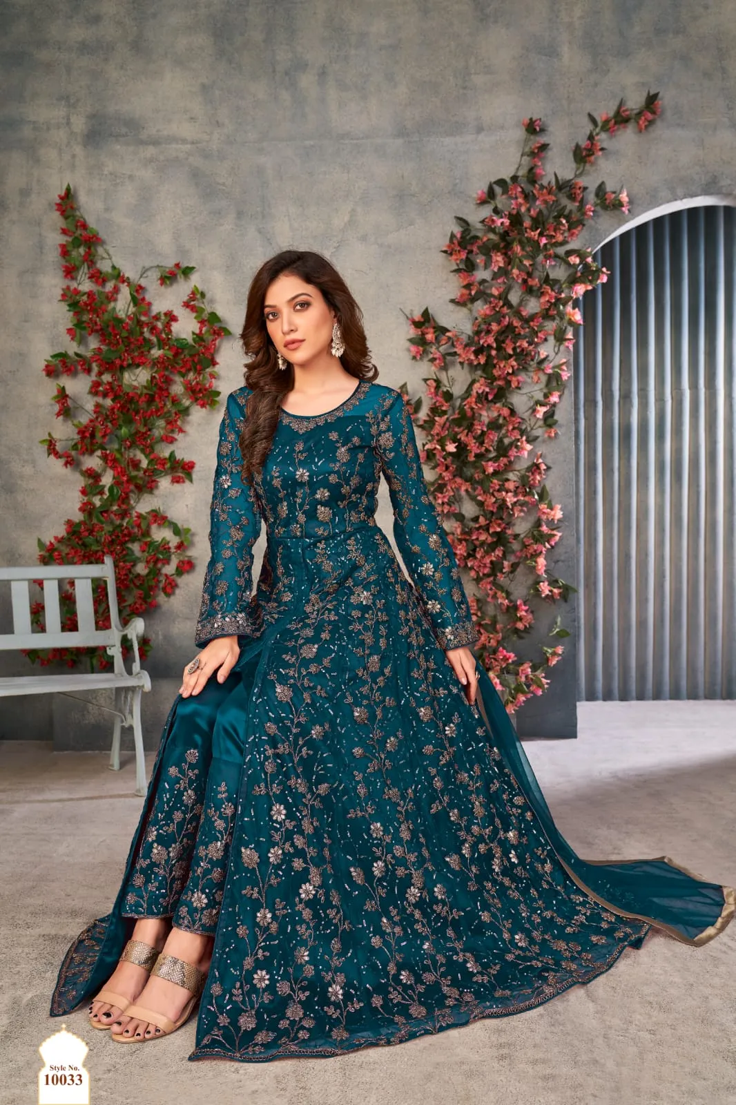 Morpich Soft Net Silk Heavy Embroidered Palazzo Suit