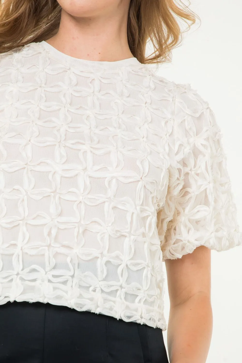 Olivia Cream Textured Puff Sleeve Top by THML