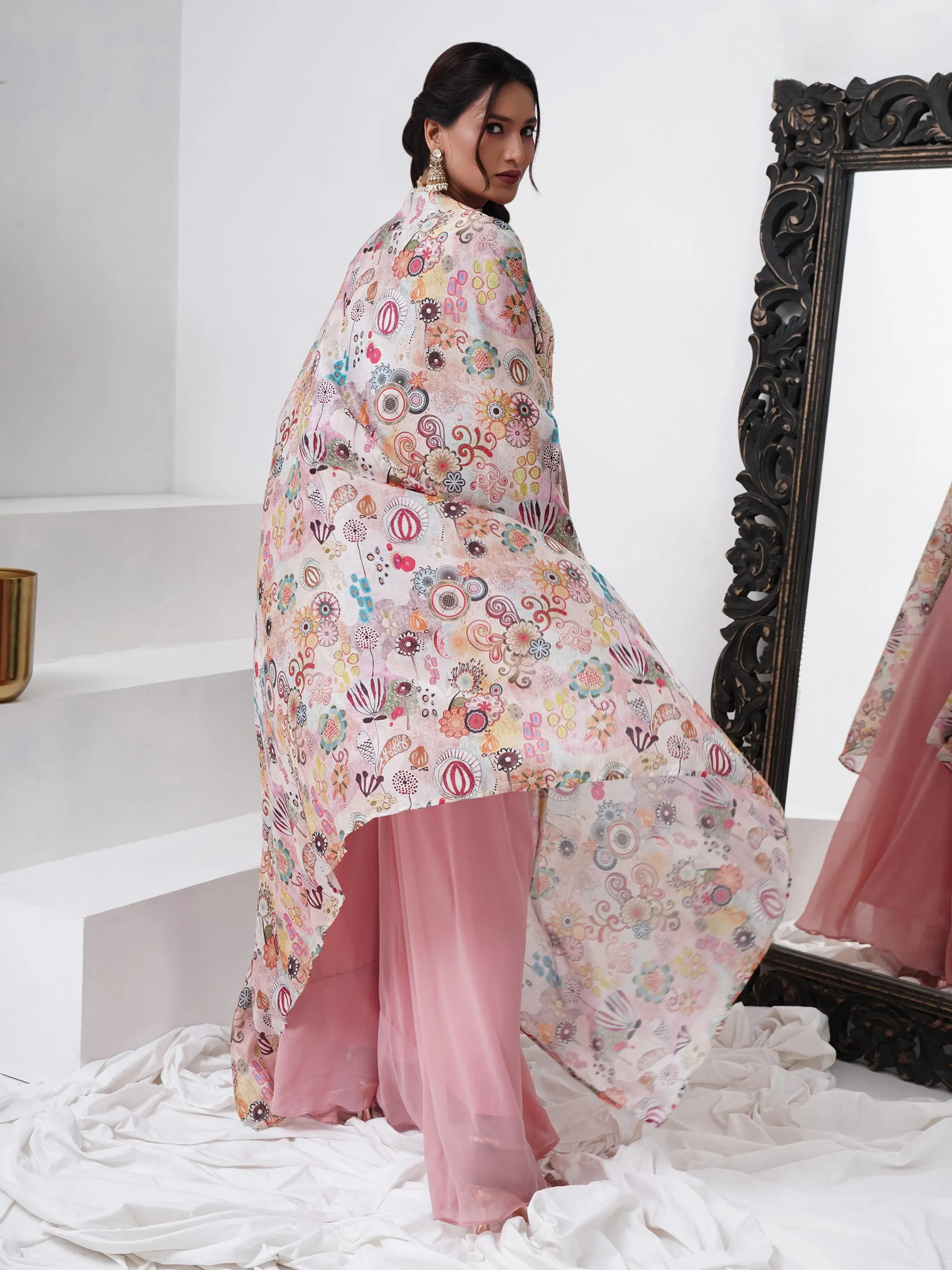 Pink Designer Readymade Palazzo Suit with Printed Dupatta