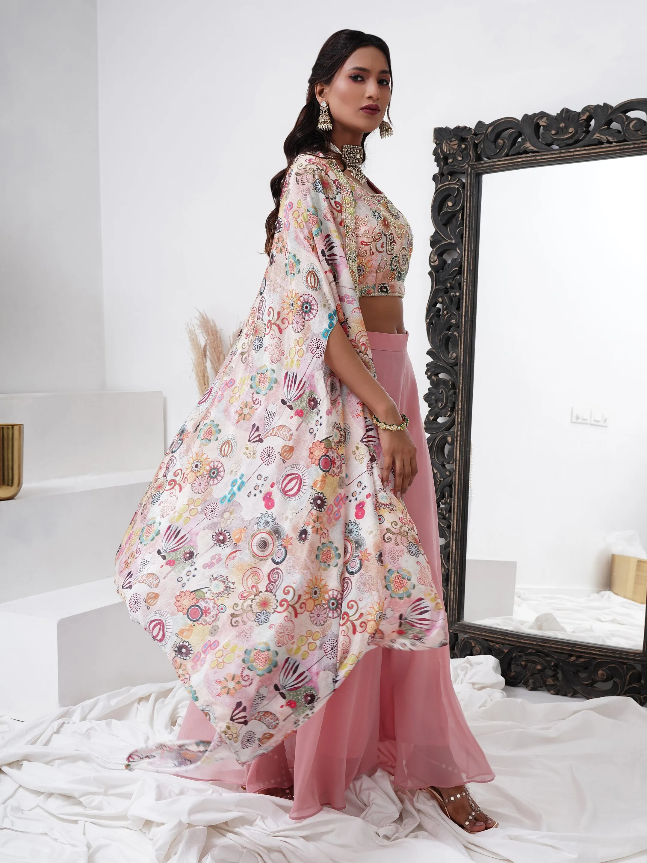 Pink Designer Readymade Palazzo Suit with Printed Dupatta
