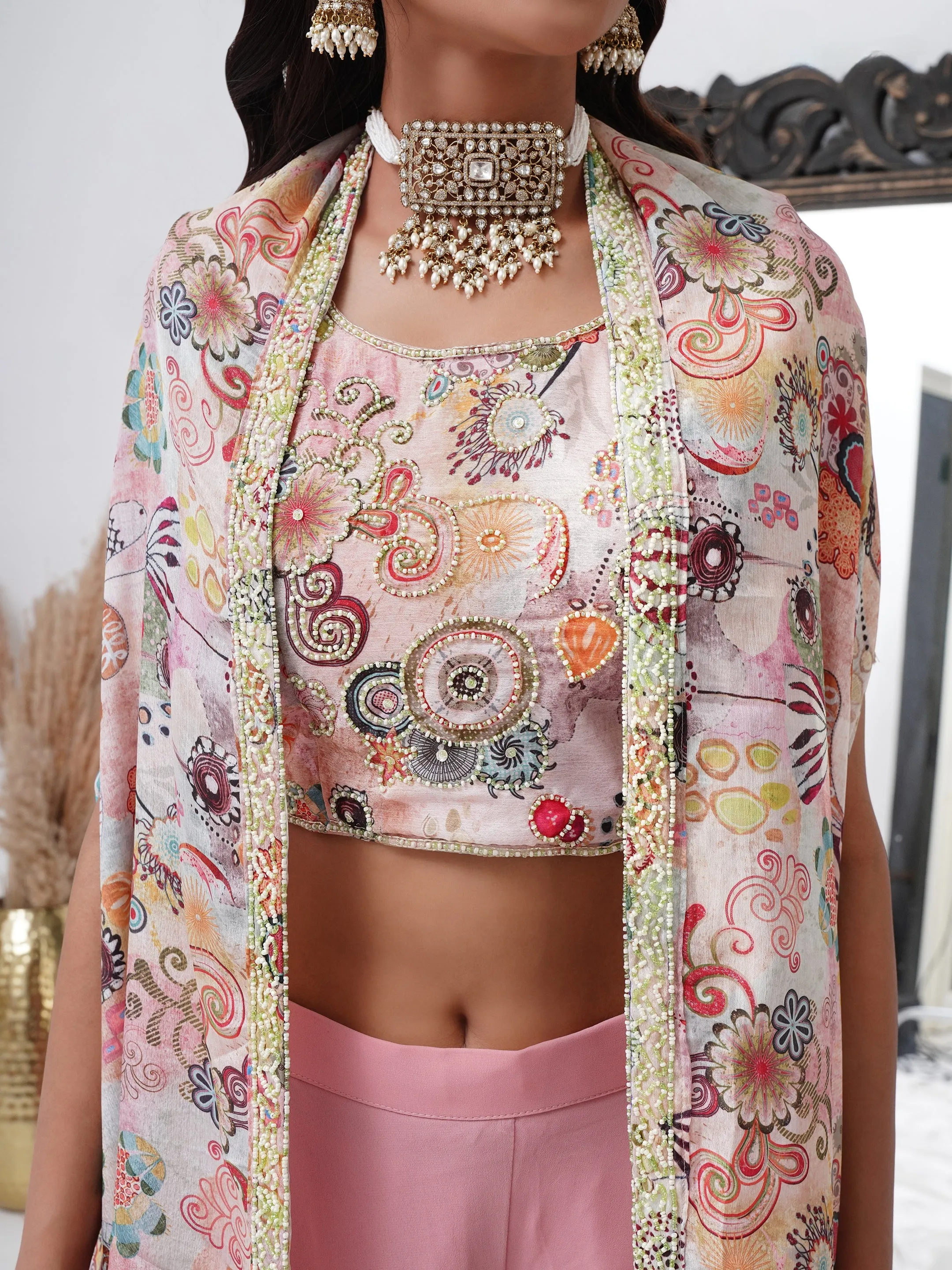 Pink Designer Readymade Palazzo Suit with Printed Dupatta