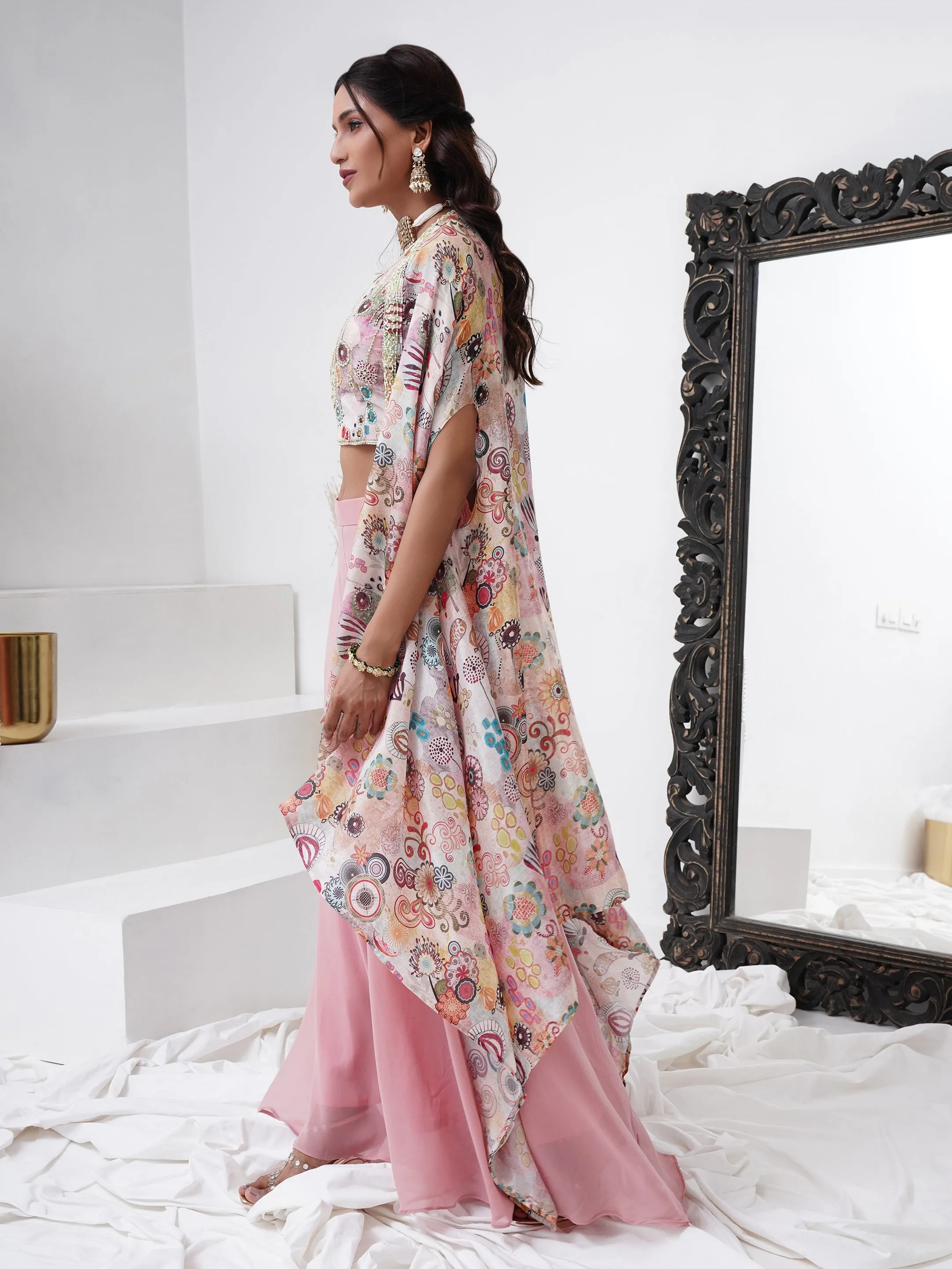 Pink Designer Readymade Palazzo Suit with Printed Dupatta