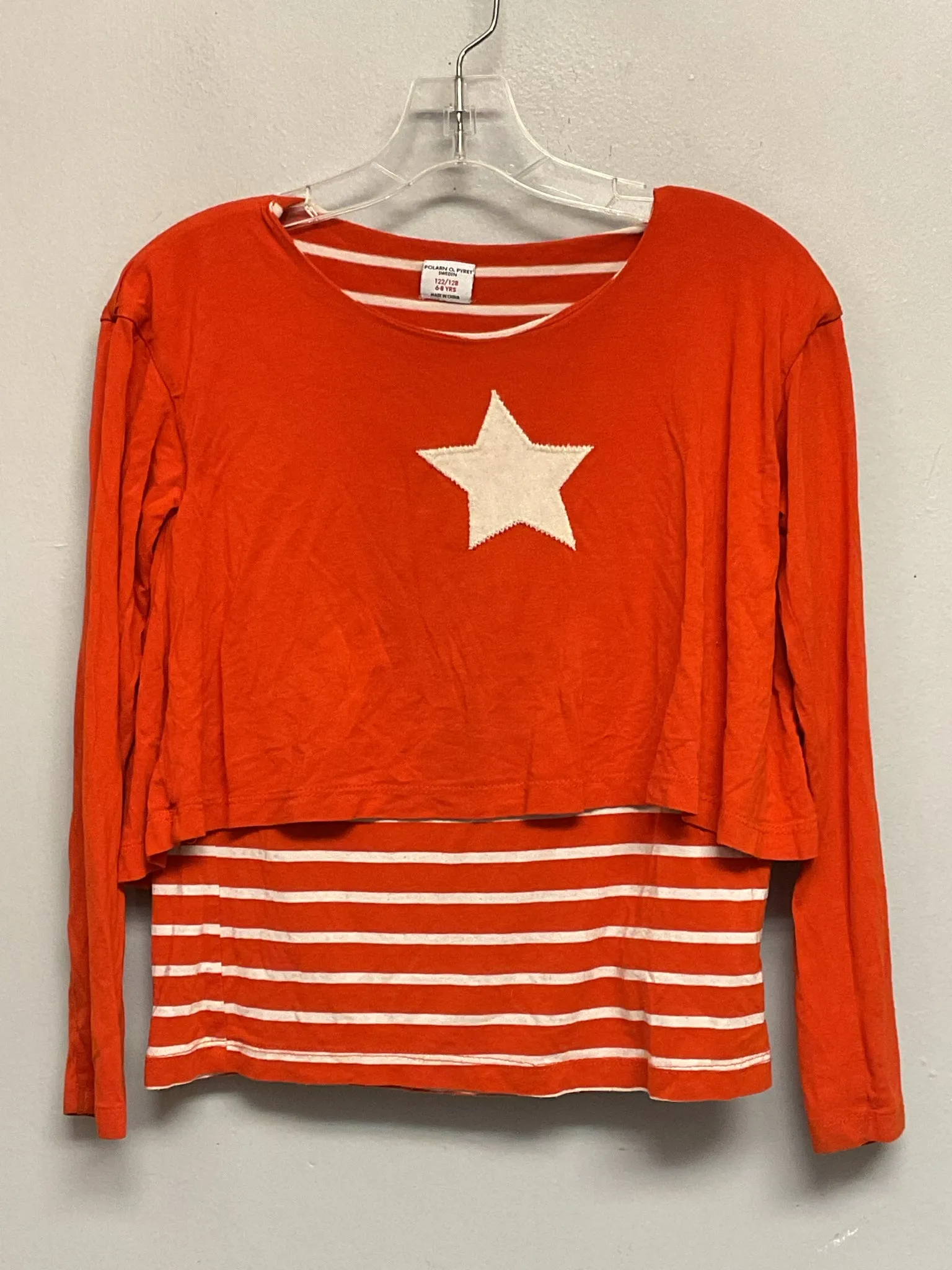 Polarn O. Pyret Size 6 Orange Viscose Big Girls Tees/Polos/Tunics