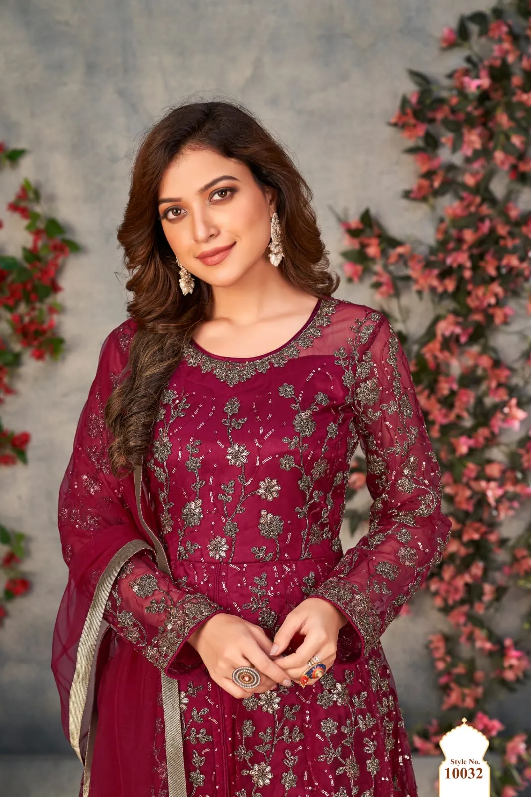 Red Soft Net Silk Heavy Embroidered Palazzo Suit