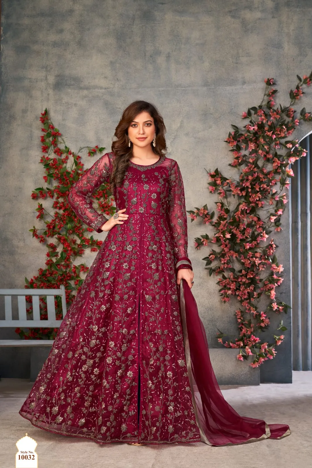 Red Soft Net Silk Heavy Embroidered Palazzo Suit