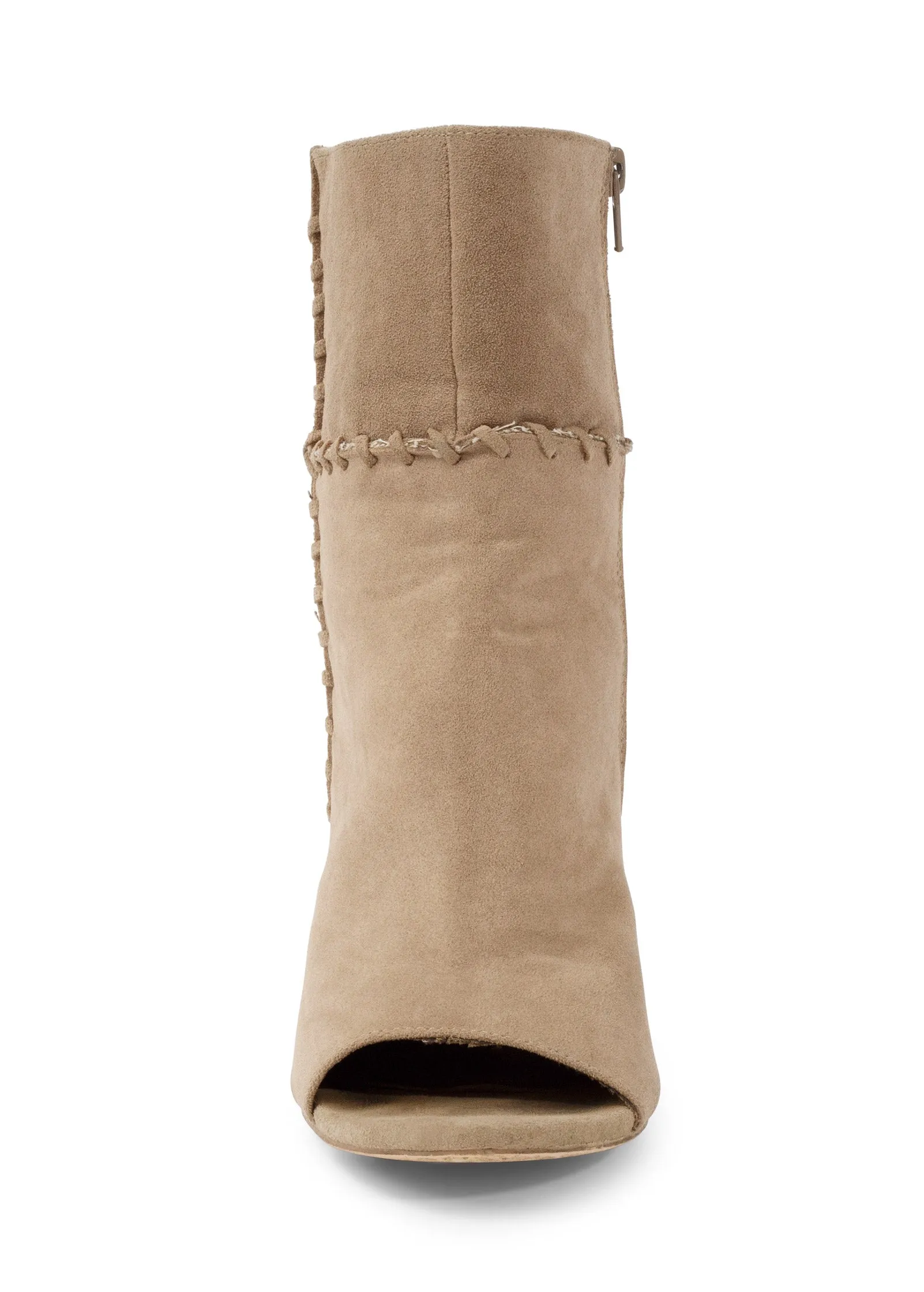 Whipstitch Peep Toe Booties - Taupe