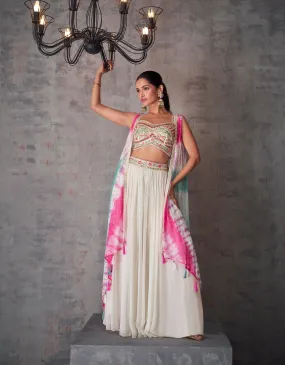 White and Pink Tie-Dye Georgette Palazzo Set
