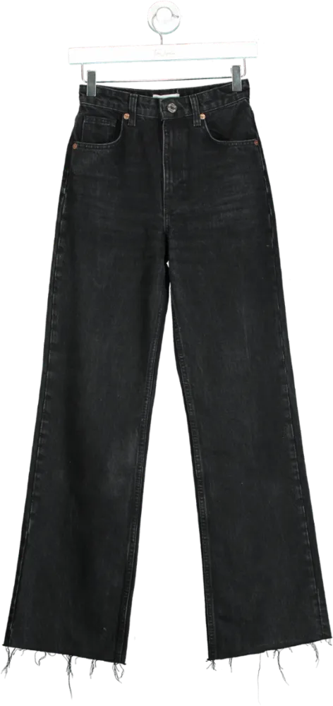 Zara Black High-Waisted Frayed Hem Jeans UK 6